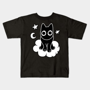 Black Cat on Cloud Kids T-Shirt